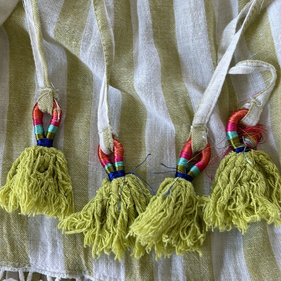 Cynthia Rowley Green Striped Dress/Beach Cover w Convertible Tassel Ties - Picture 6 of 12